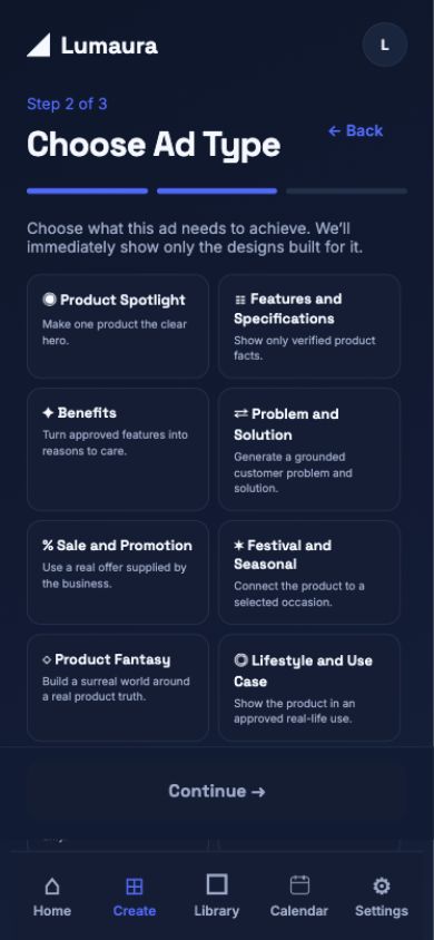 Live GraphicBeast screen for choosing an advertising goal