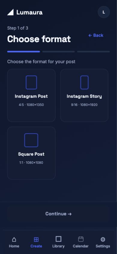 Live GraphicBeast screen for choosing a social media format
