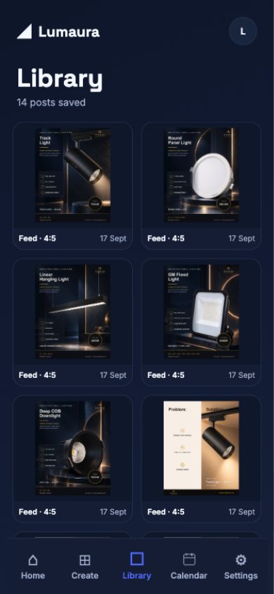 Live GraphicBeast library containing generated Lumaura product designs